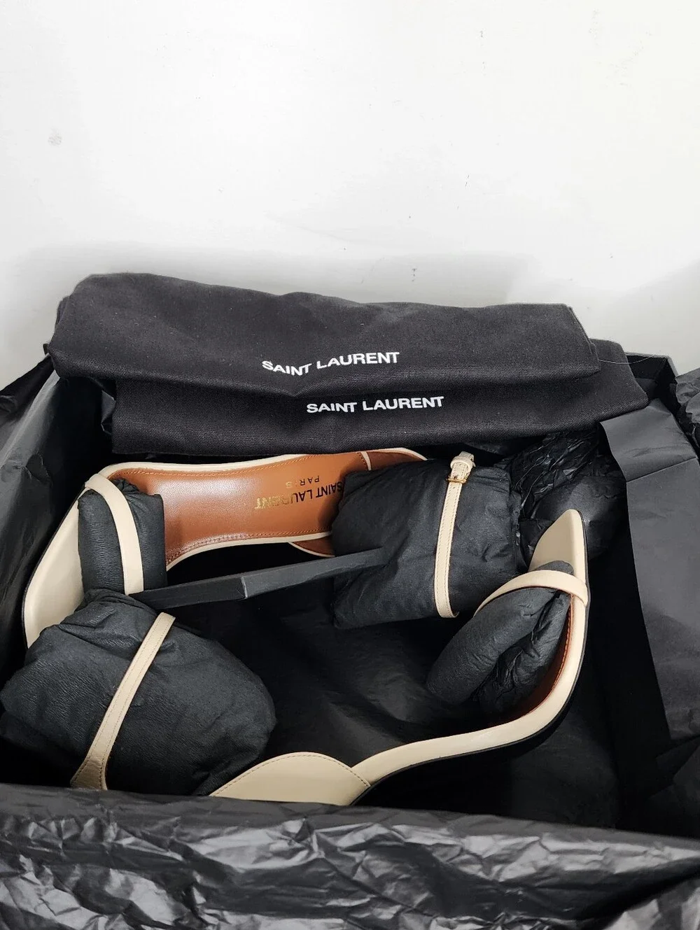 Saint Laurent Opyum 110 Leather Logo-Heel Sandals In Beige Size 35 - Picture 9 of 10
